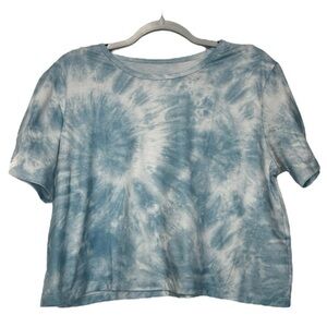 Tie-dye Blue White Crop Cropped Short Sleeve T-Shirt Women’s